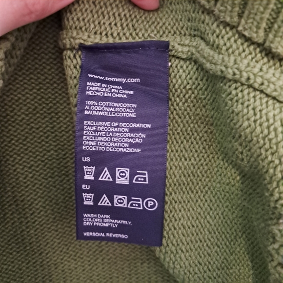 Tommy Hilfiger Womens Size XL Half Zip Green Knit Long Sweater Crest Logo - Picture 6 of 7